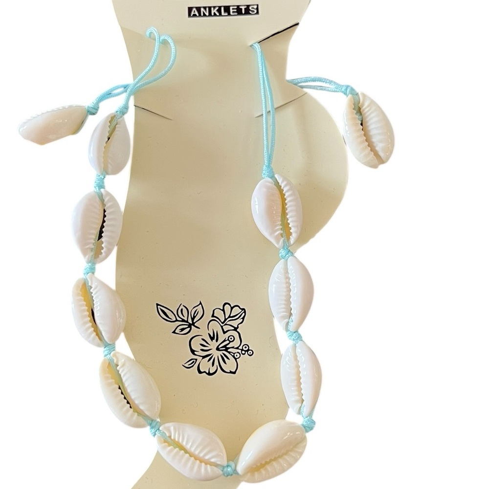 Light Sky Blue Seashell Shell Anklet Ankle Bracelet Adjustable Slip Knot Closure
